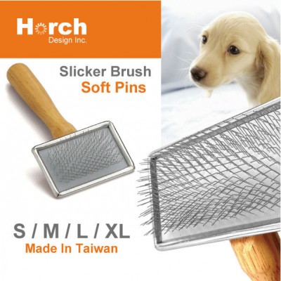 New Pet Dog Grooming Tools Slicker Brush Soft Pins Wooden Handle Safety Rubber